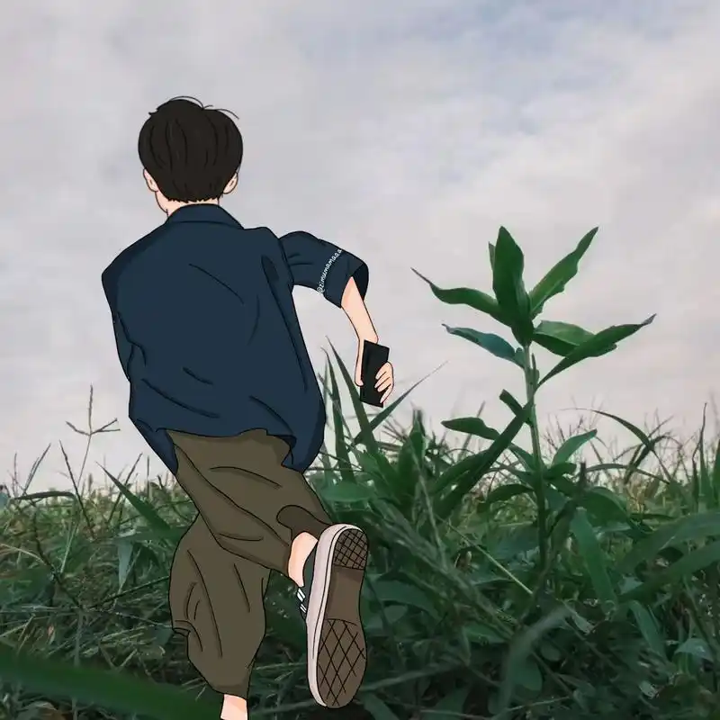插画头像|这是一组奔跑背影情头 你们要的男头画完了