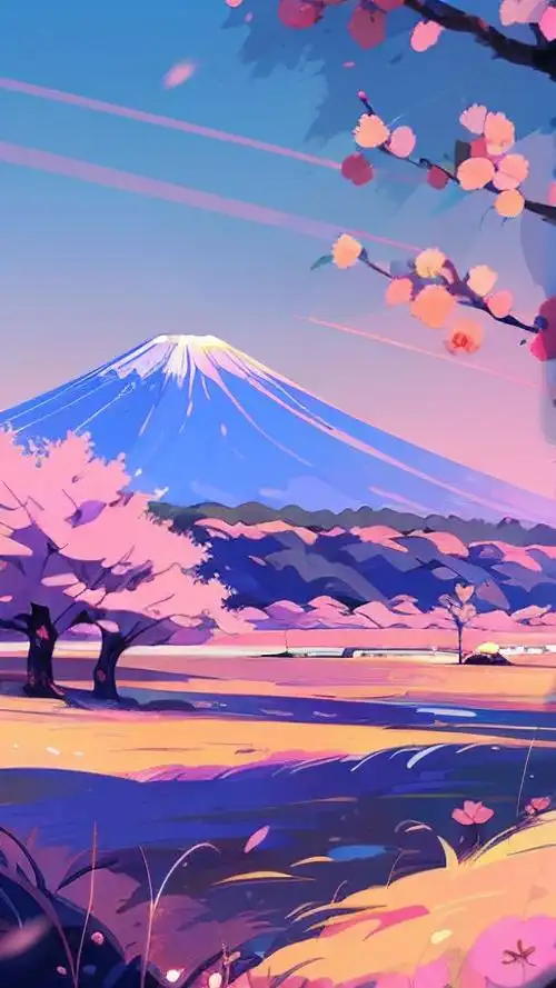 日式壁纸ins风,富士山下樱花美景🌸