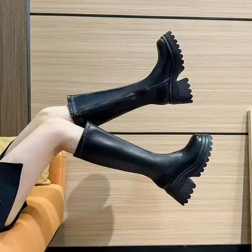 长筒靴厚底靴子女弹力瘦瘦靴高筒骑士辣妹长靴双筒围内增高女鞋