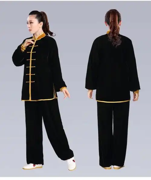 中老年秋冬晨练服棉麻太极服套装冬装加绒加厚金丝绒不倒绒南韩绒练功