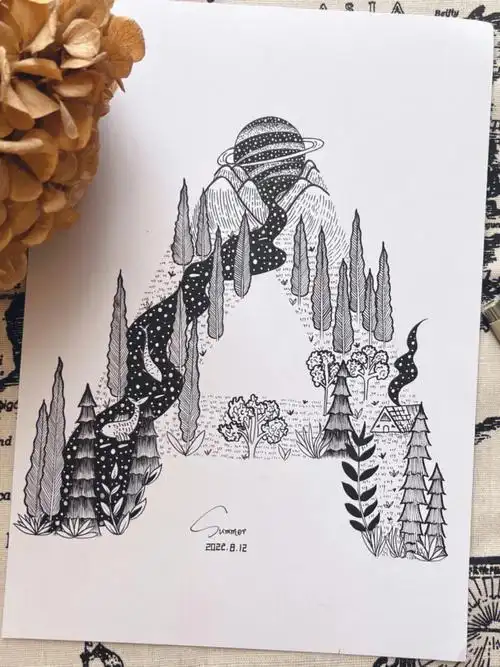 黑白画字母a创意黑白画有过程图