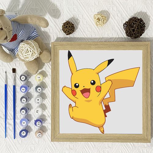 diy数字油彩画填充治愈儿童小尺寸卡通手绘涂色家居装饰皮卡丘