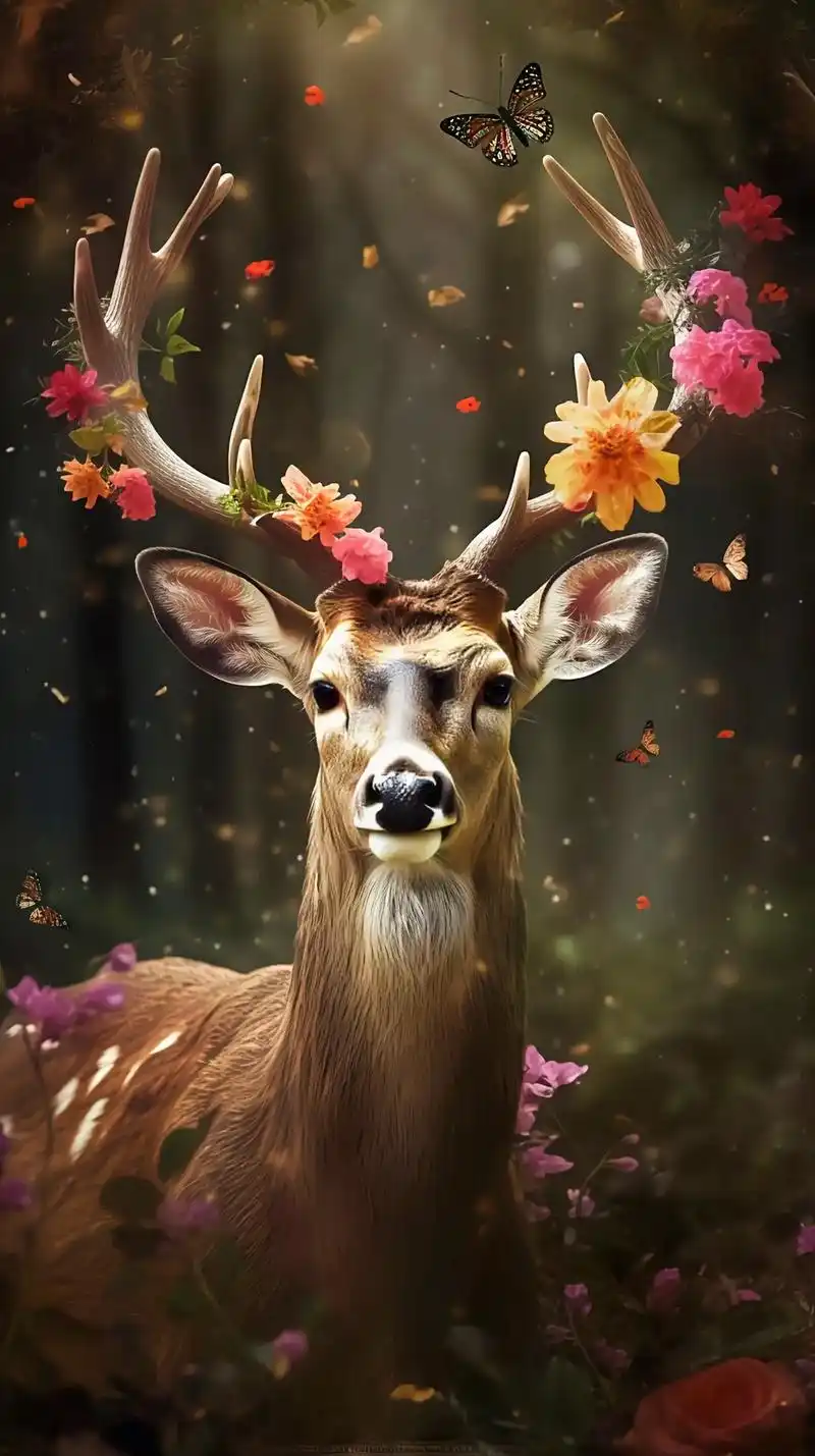 戴花环的梅花鹿仙女.林中有鹿,鹿有孤独,头上有角,心中有梦. - 抖音
