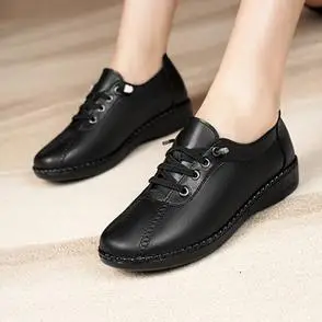 百丽纯爱女鞋2024年春季中老年皮鞋真皮软底浅口单鞋通勤鞋妈妈鞋
