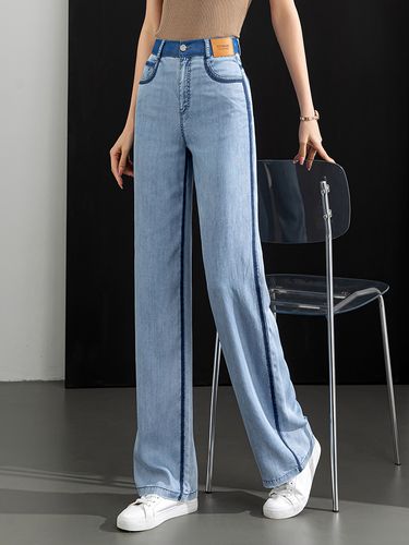 灰色天丝牛仔阔腿裤女夏季薄款2023新款气质牛仔裤