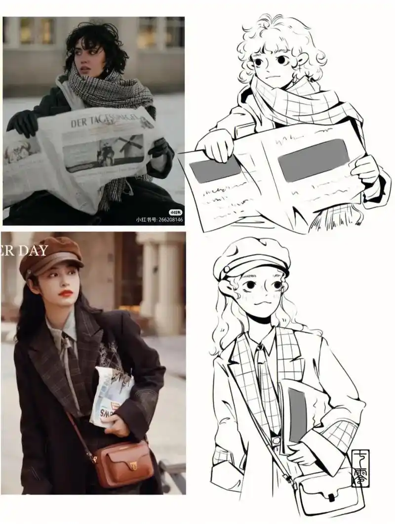 卡通人物形象速写线稿,临摹练习素材. by 七零#插画 # - 抖音