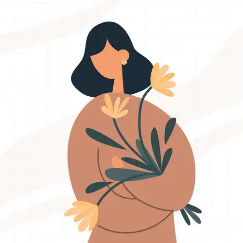 扁平文艺风抱着花的女人女生头像图片