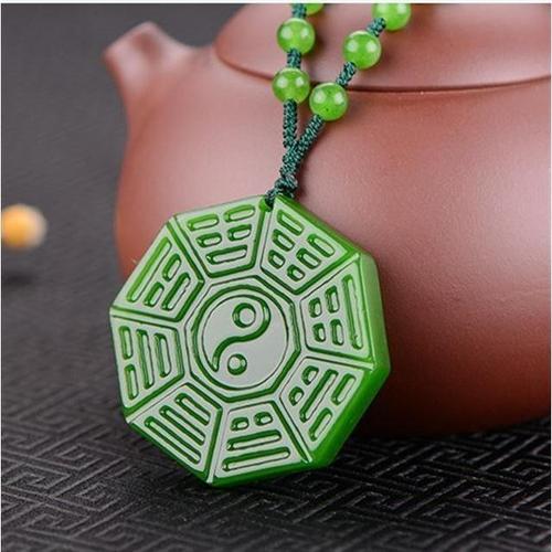 和田玉八卦玉牌双面碧玉阴阳八卦玉石吊坠项链玉牌玉佩送碧玉链