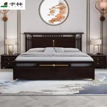 季林实木大床新中式实木双人床现代中式家用主卧气压高箱储物床婚床