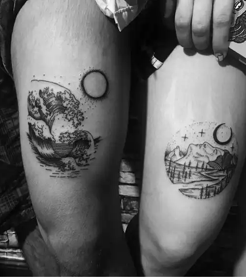 情侣,日和月_纹身图案手稿图片_小曼的纹身作品集