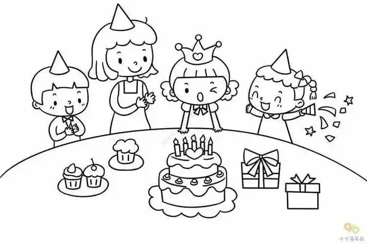 小动物开生日会简笔画