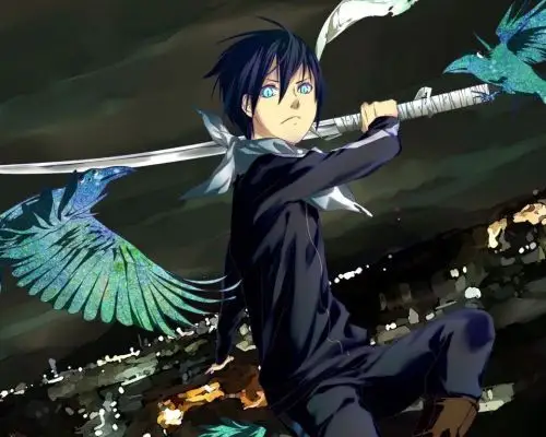 日本动漫男主蓝色长发 拿这刀 衣服也是蓝色的 还围个围巾 里面蓝色