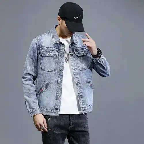 yuansu牛仔外套男士秋冬新款韩版工装牛仔夹克宽松修身休闲衣服上衣