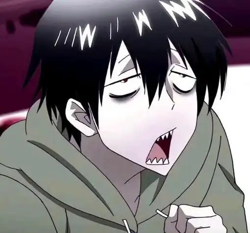 动漫头像:脸红的少年眯着眼