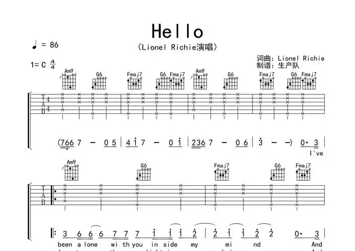 hello(原版吉他谱) 【欧美金曲】