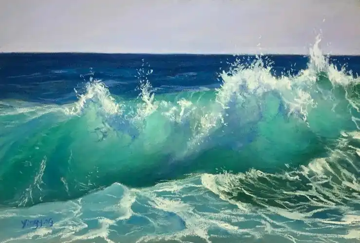 色粉画海浪分解图来学美丽透感十足的画