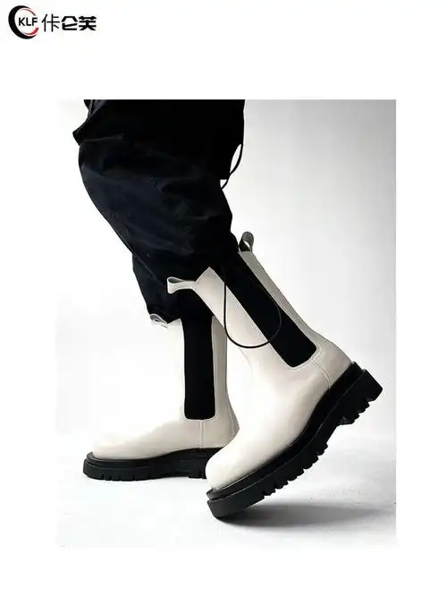 佧仑芙品牌轻奢男靴男士中青年网红绿底切尔西长靴男潮英伦风情侣机车