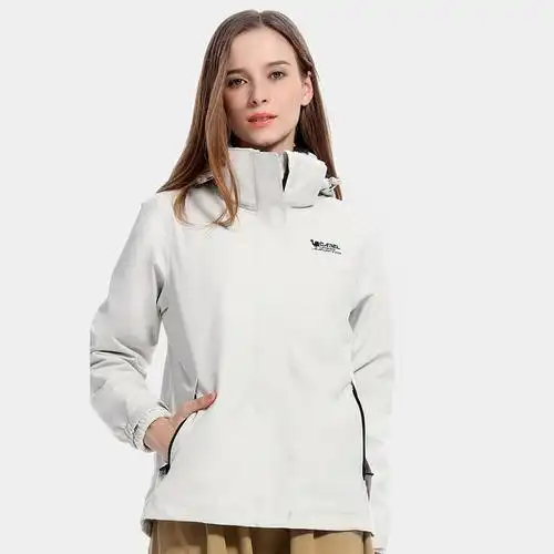 骆驼camel户外女款防风防水抗菌三合一冲锋衣登山外套a0w118166浅灰女