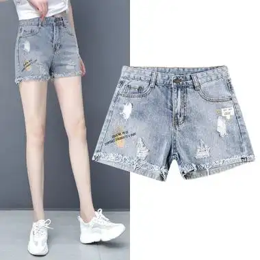 破洞直筒裤女牛仔短裤宽松2020夏新款女韩版五分热裤高腰显瘦薄款