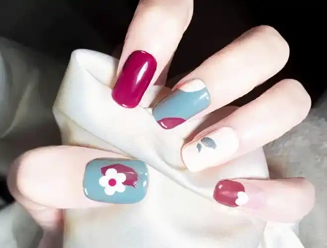 秋冬ins风撞色显白短指甲美甲 【图】