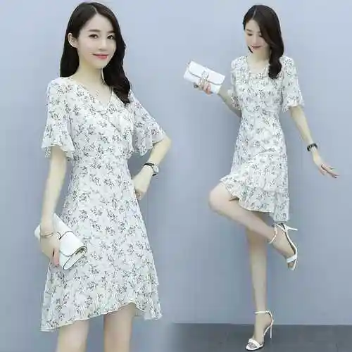 实拍夏天碎花连衣裙小个子夏装新款女装气质显瘦小清新雪纺裙子