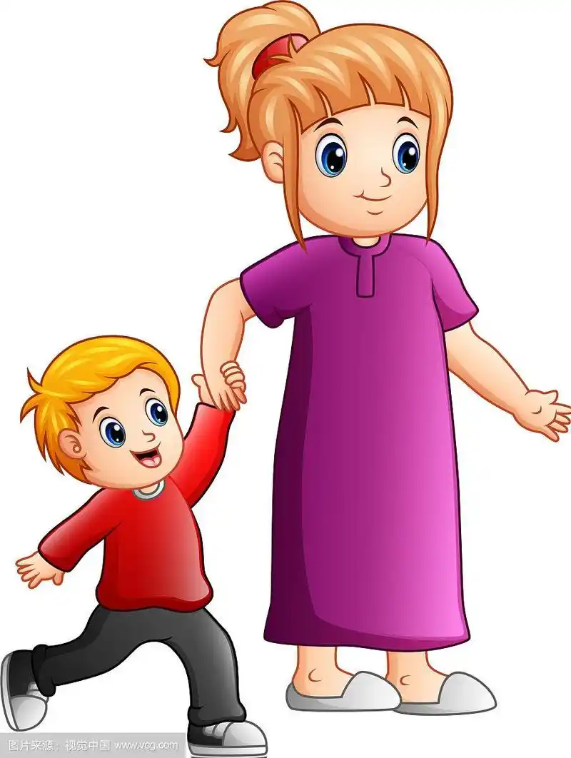 母亲和儿子手牵着手