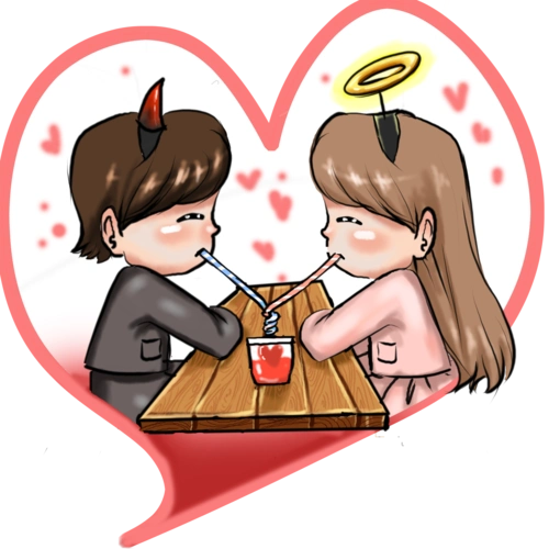 动漫厚涂手绘情侣间的恩爱日常插画png