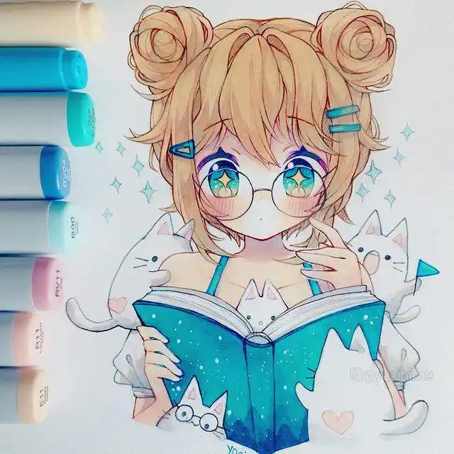 插画欣赏丨日本画师用马克笔绘制少女插画,萌萌哒,好可爱