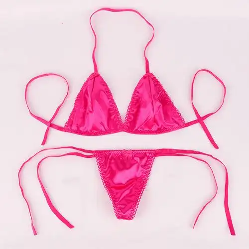 比基尼三点装泳衣性感诱惑女士内衣内裤绑带丁字裤吊带文胸套装紫色