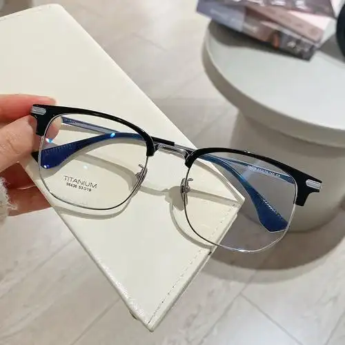 钛金属眉毛眼镜架男可配近视斯文败类痞帅理工男眉线型半框眼镜框