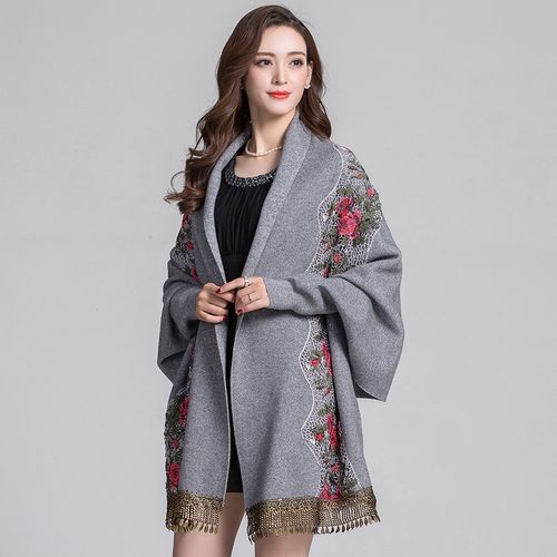 2019秋冬新款带袖子披肩女配旗袍外套百搭优雅紫色斗篷中年妈妈款