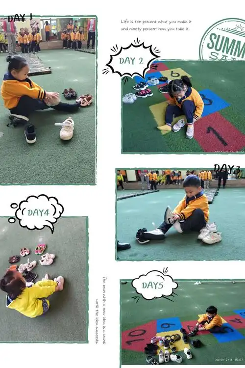 宝贝们在老师和小伙伴的加油声中,迅速地找到自己的鞋子分辨好左右