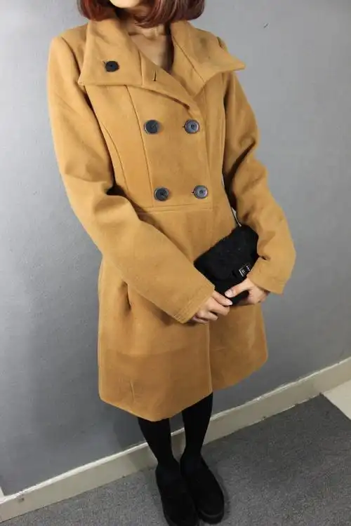 11610外贸原单欧美女装zoe双排扣长款毛呢大衣外套批发