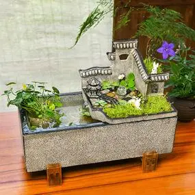 水池喷水石头盆庭院水景观流水石钵循环水涌泉鱼池室内小喷泉艾琅微