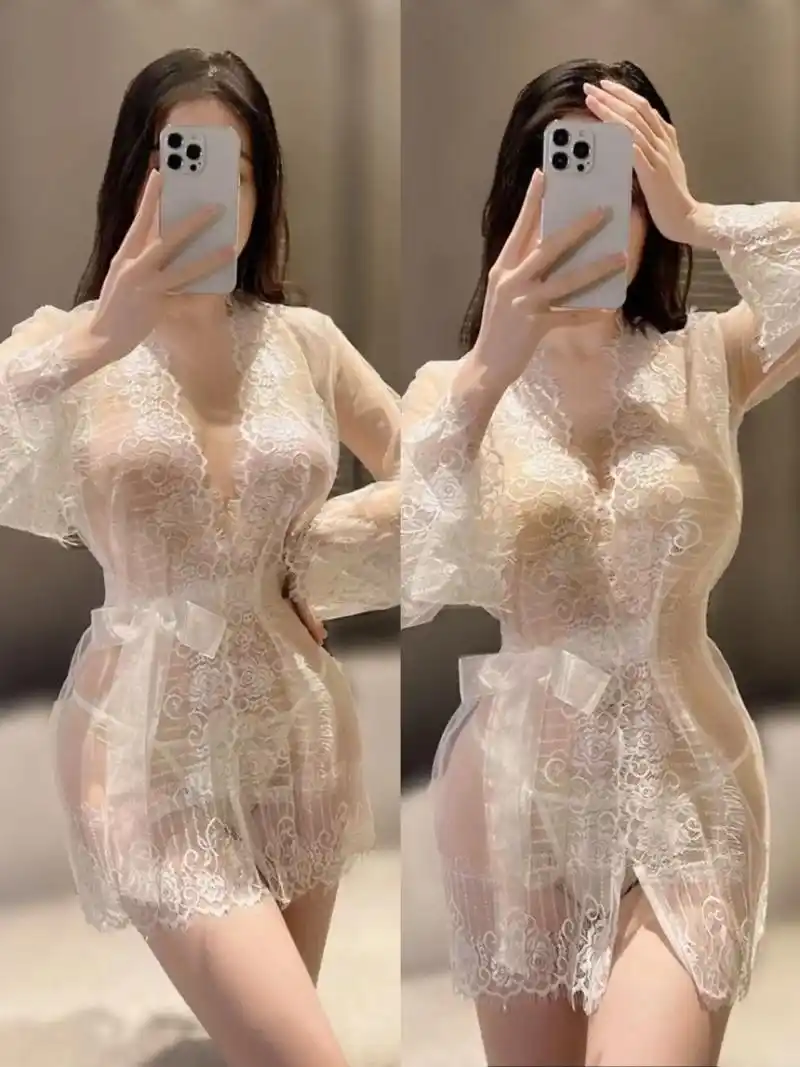 女友高级感透明蕾丝睡裙白战袍时尚镂空睡衣.#撩人性感时尚 # - 抖音