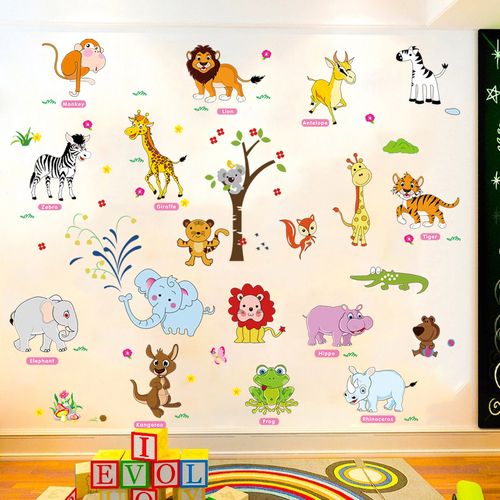 可爱卡通动漫动物英语单词英文字母贴画儿童房幼儿园早教贴纸墙贴