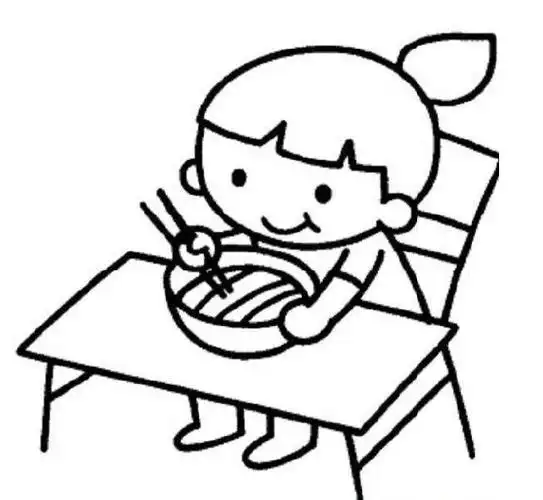 小朋友吃饭怎么画_小朋友吃饭的儿童画作品 小女孩简笔画