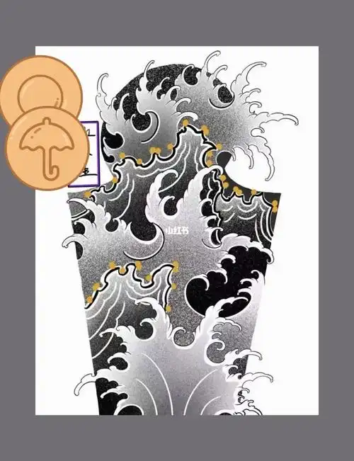 浪花大臂纹身手稿素材