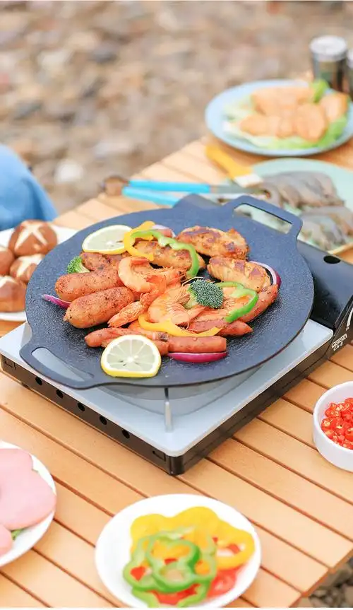 户外露营烤盘韩式烤肉盘卡式炉烧烤盘铁板烧烤肉锅家用麦饭石煎盘