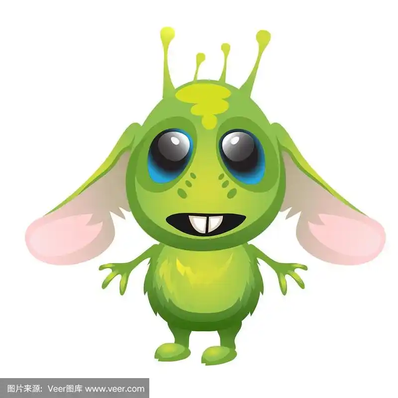 可爱的长耳朵的绿色外星人性格