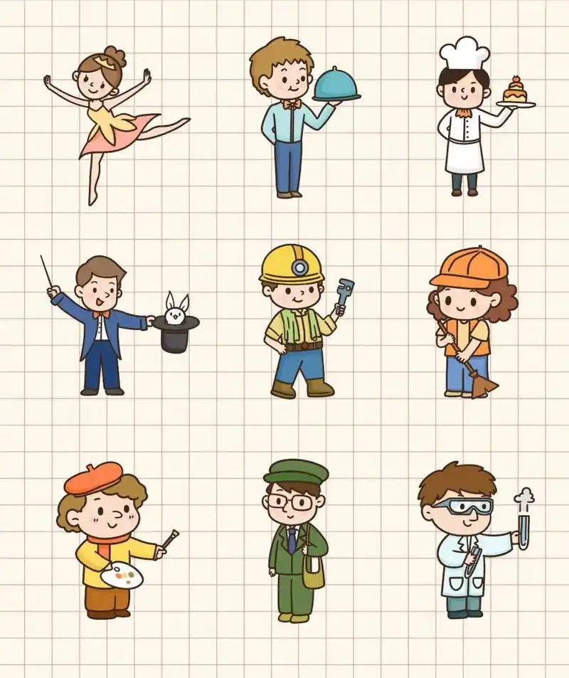 简笔画打卡|不同职业的人物简笔画 临摹,各种职业的卡通人物简笔画