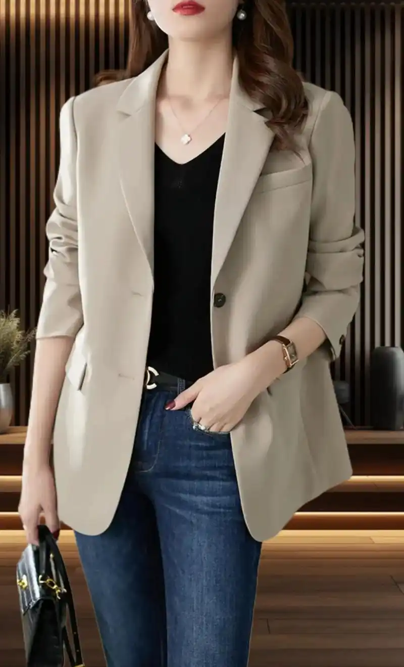 秋季百搭时尚休闲小西装外套,女小个子韩版通勤宽松气质,简单干练西装