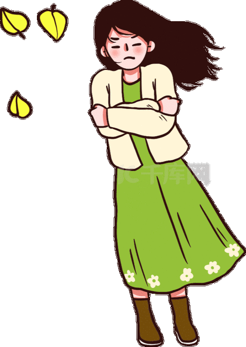 秋天换季降温秋冬冷风吹女孩寒冷彩色动图gif