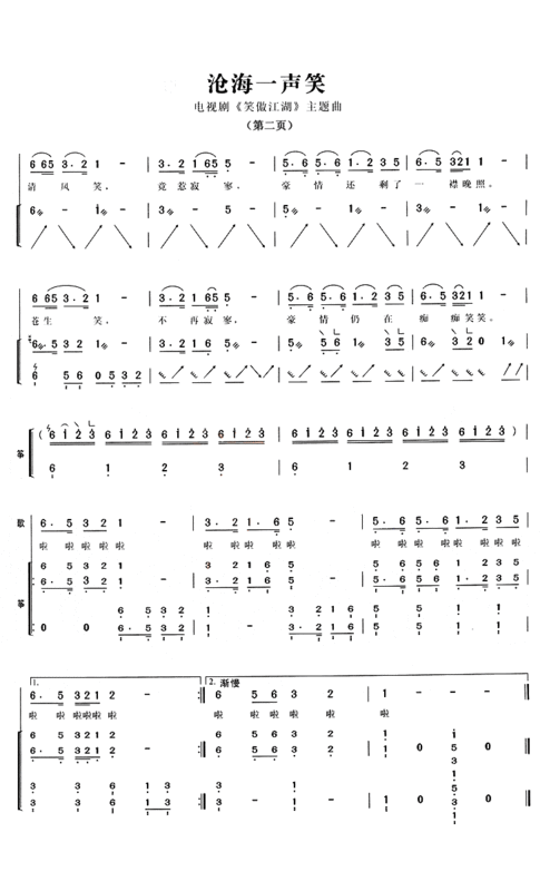 顾嘉辉简    谱:q2::任贤齐版《笑傲江湖》里的《沧海一声笑》的古筝