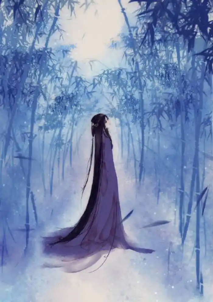 古风图背影 — 当楼月半奁,曾买菱花处.愁影背阑干,素发残风露.