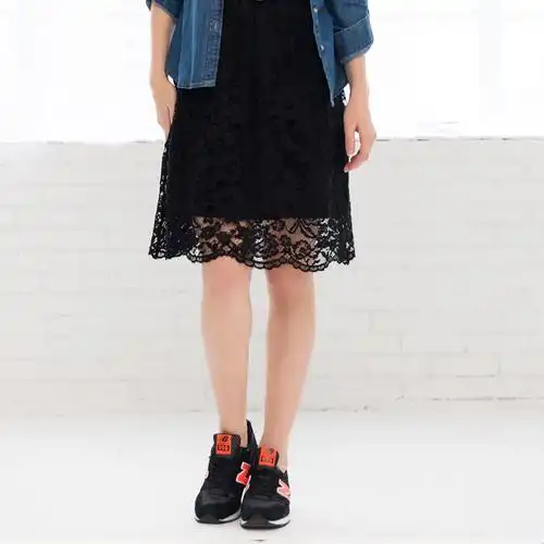 珂锐 中款欧美复古高腰黑色过膝短裙