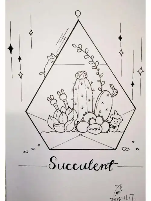 ins风简笔画黑白线条