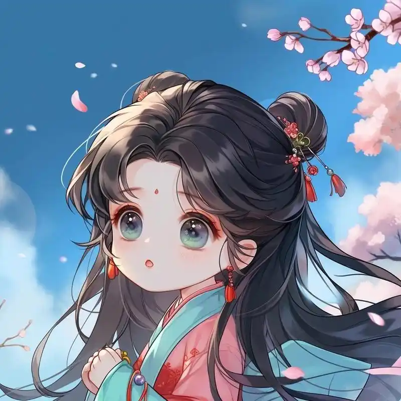 可爱古装女生头像:桃花树下小姐姐