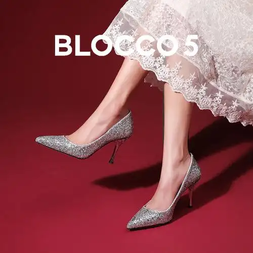 【金晨同款】blocco5高跟鞋水晶婚鞋女新娘鞋法式订婚细跟b5鞋子
