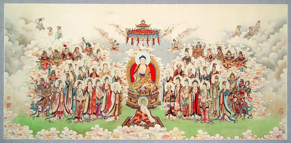 极乐世界庄严图,西方三圣接引图